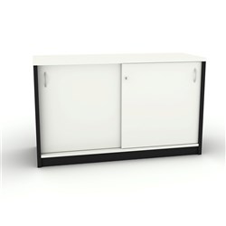 OM Credenza 1200W x 450D x 720mmH Lockable Sliding Doors White And Charcoal
