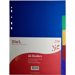 Stat Plastic Divider A4 5 Tab Multi Colour