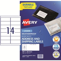 Avery Weatherproof Address & Shipping Laser White L7073 99.1x38.1mm 14UP 140 Labels