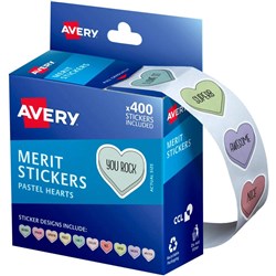 Avery Dispenser Labels Merit Stickers Pastel Hearts 24mm Assorted 400 Labels