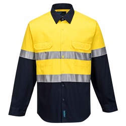 Portwest Hobart Hi-Vis Contrast Shirt Long Sleeve Large Yellow And Navy