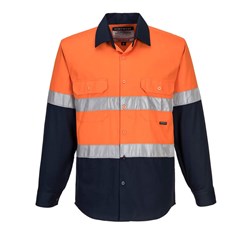 Portwest Hobart Hi-Vis Contrast Shirt Long Sleeve Extra Large Orange And Navy