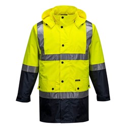 Portwest Eyre Hi-Vis Contrast Rain Traffic Jacket Large Yellow And Navy
