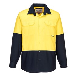 Portwest Canberra Hi-Vis Contrast Lightweight Class D Shirt Long Sleeve L Yel/Navy