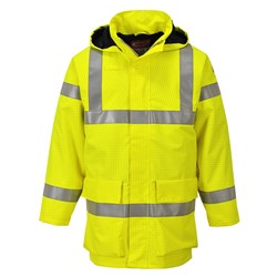 Portwest Bizflame Hi-Vis Flame Resistant Multi Light Rain Jacket Small Yellow