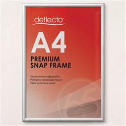 Deflecto Premium Snap Frame A4 25mm Aluminium Frame Silver