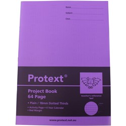 Protext Poly Project Book 330x245mm Plain & 18mm Dotted Thirds 64 Page-Bat