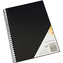Quill Visual Art Diary A5 110gsm Cartridge 120 Pages Poly Cover Black