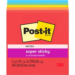 Post-It 654-5SSAN Super Sticky Notes 76mmx76mm Playful Primaries Pack of 5