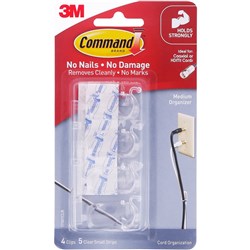 Command 17301CLR Cord Organiser Medium Cord Clips Clear Pack of 4