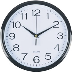 Italplast Wall Clock 30cm Round With Large Numbers Black Frame White Face