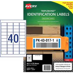 Avery TripleBond Laser Labels Identification White L6140 45.7x25.4mm 40UP 400 Labels
